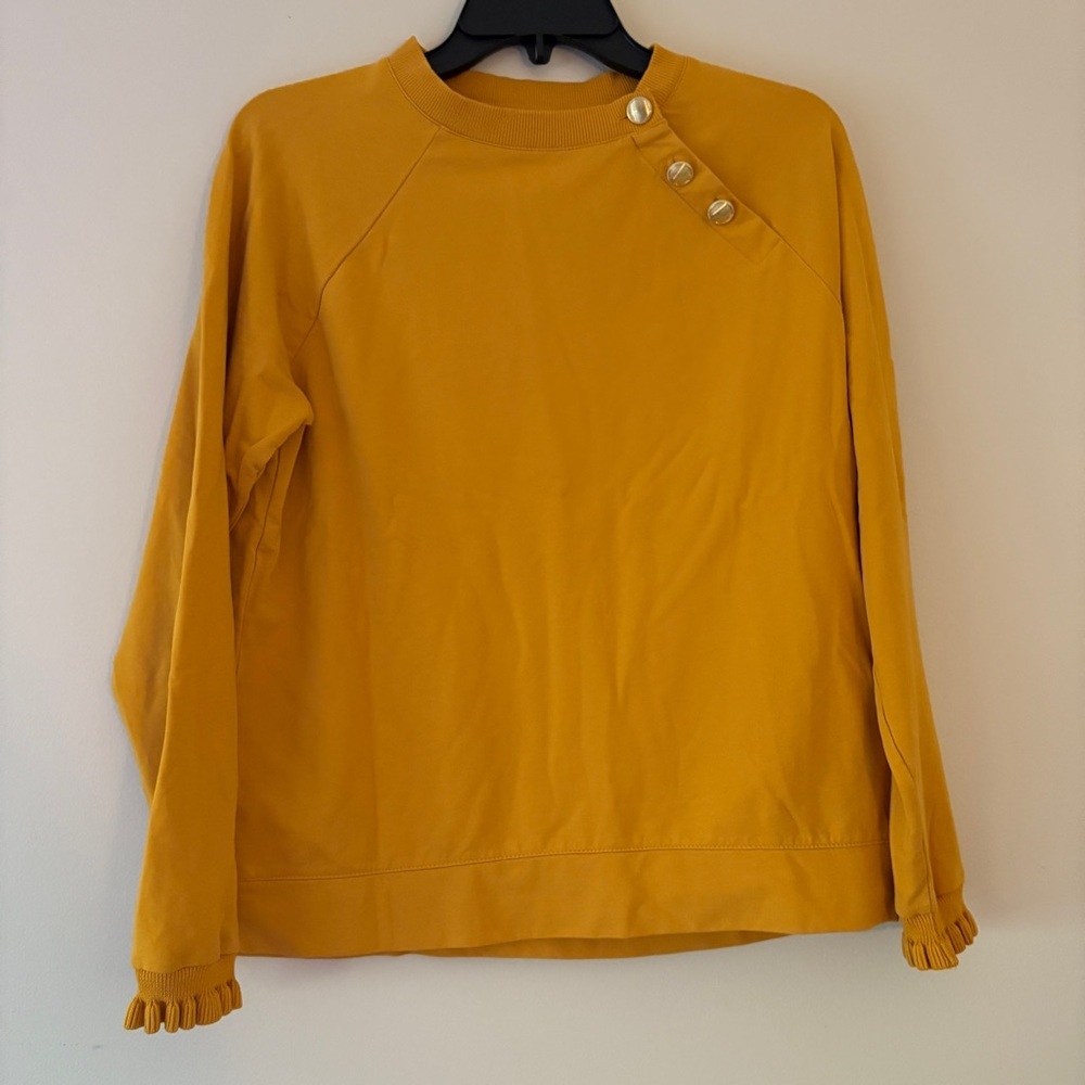 Talbots Mustard Yellow Ruffle Trim Button Shoulder Sweatshirt S